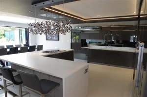 Corian Designer White Worktops with luxury Italian seating by Peressini Casa
