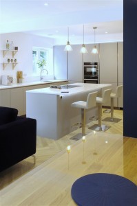 Pearl Grey Kitchen with Silestone by Cosentino Miami white worktops with island, Neff appliances, Quooker tap and BORA Basic hob.